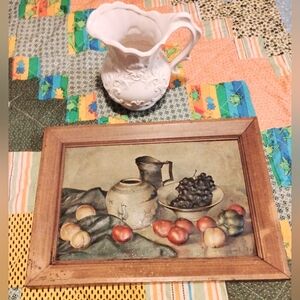 Vintage 60's Henk Bos 3D Embossed Still Life Framed Art with Wooden Frame